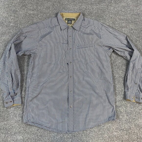 Ex Officio Mens Shirt XL Blue Plaid Long Sleeve Hiking Vented Pockets Snap Front - Picture 1 of 12